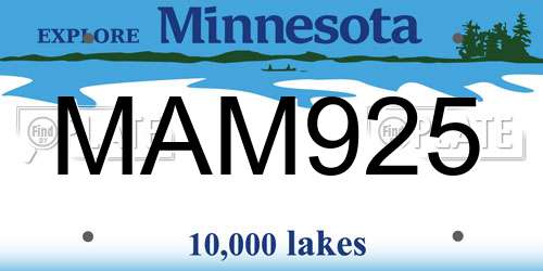 MAM925 Minnesota License Plate