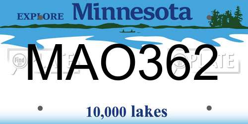 MAO362 Minnesota License Plate