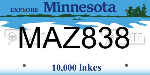 MAZ838 Minnesota License Plate