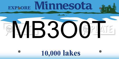 MB3O0T Minnesota License Plate