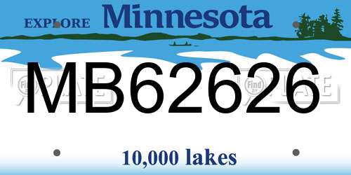 MB62626 Minnesota License Plate