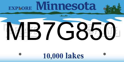 MB7G850 Minnesota License Plate