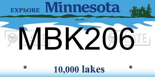 MBK206 Minnesota License Plate