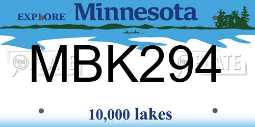 MBK294 Minnesota License Plate