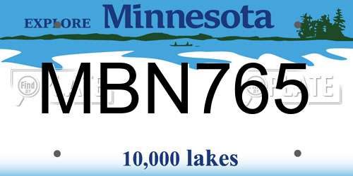 MBN765 Minnesota License Plate