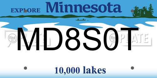 MD8S0T Minnesota License Plate
