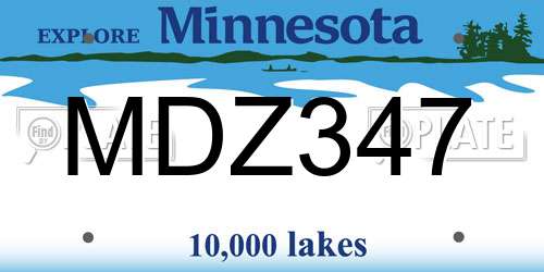 MDZ347 Minnesota License Plate