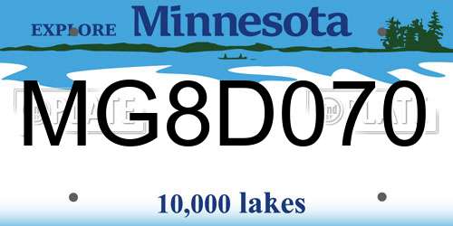 MG8D070 Minnesota License Plate