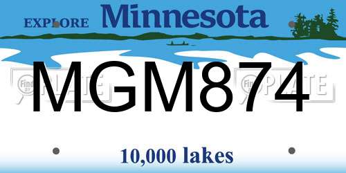 MGM874 Minnesota License Plate