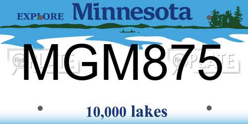 MGM875 Minnesota License Plate