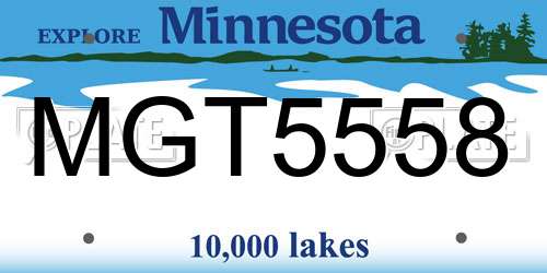 MGT5558 Minnesota License Plate