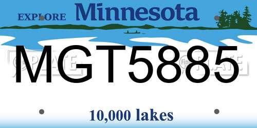 MGT5885 Minnesota License Plate