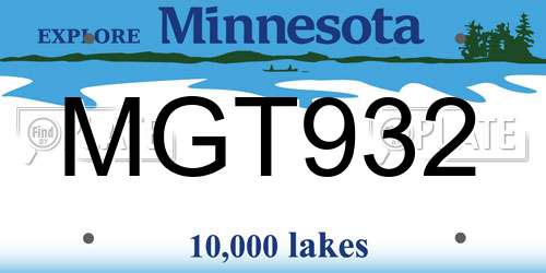 MGT932 Minnesota License Plate