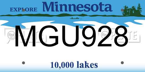 MGU928 Minnesota License Plate