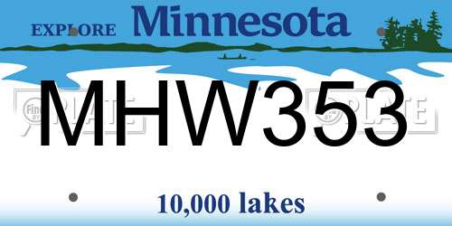 MHW353 Minnesota License Plate
