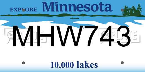 MHW743 Minnesota License Plate