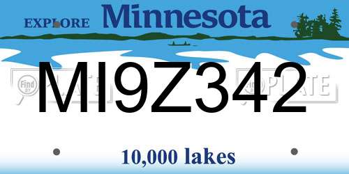 MI9Z342 Minnesota License Plate