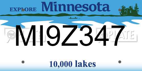 MI9Z347 Minnesota License Plate