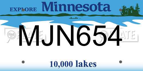 MJN654 Minnesota License Plate