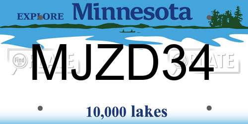 MJZD34 Minnesota License Plate