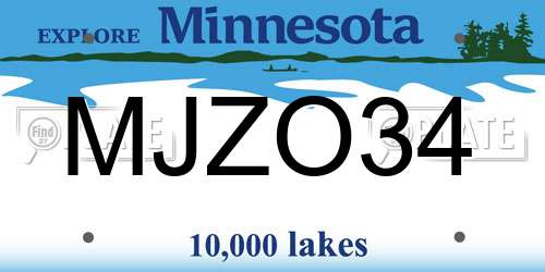 MJZO34 Minnesota License Plate