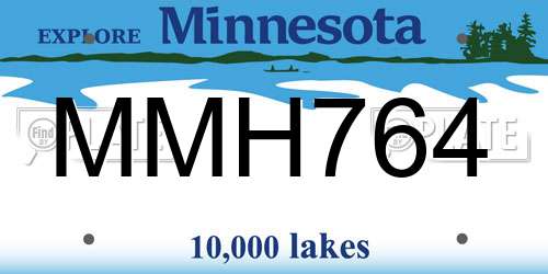 MMH764 Minnesota License Plate