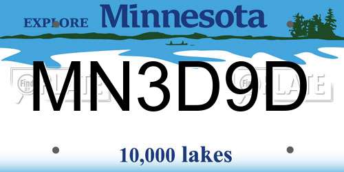 MN3D9D Minnesota License Plate