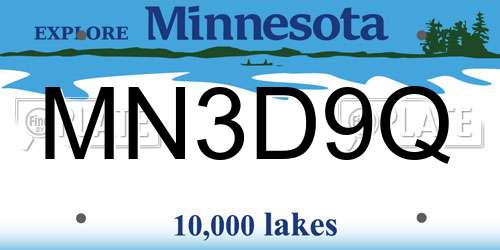 MN3D9Q Minnesota License Plate