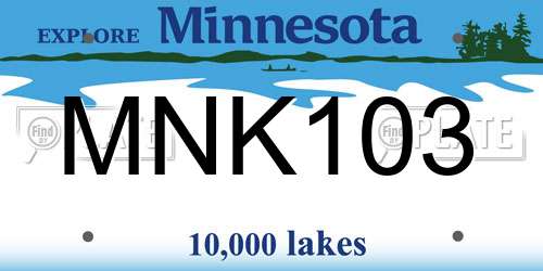 MNK103 Minnesota License Plate