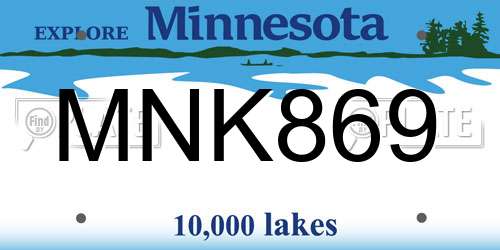 MNK869 Minnesota License Plate