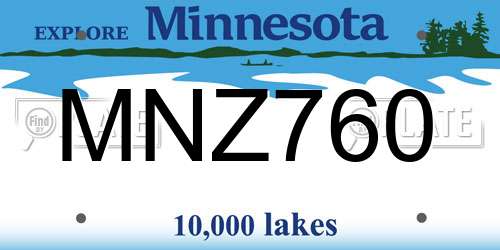 MNZ760 Minnesota License Plate