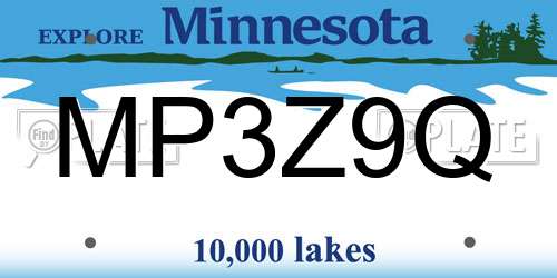 MP3Z9Q Minnesota License Plate