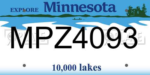 MPZ4093 Minnesota License Plate