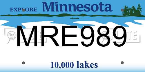 MRE989 Minnesota License Plate