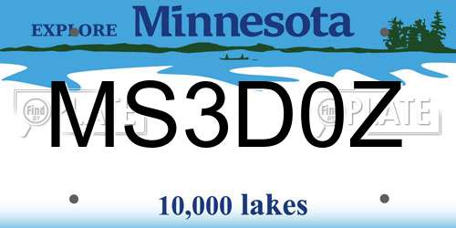 MS3D0Z Minnesota License Plate