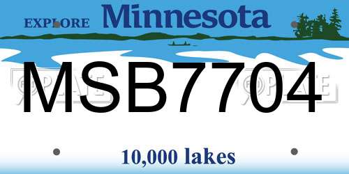 MSB7704 Minnesota License Plate