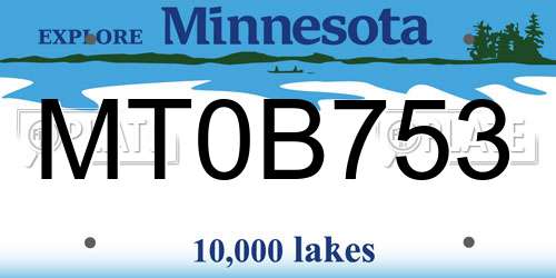 MT0B753 Minnesota License Plate
