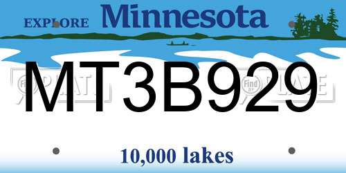 MT3B929 Minnesota License Plate