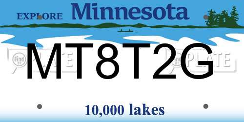 MT8T2G Minnesota License Plate