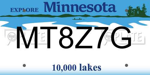 MT8Z7G Minnesota License Plate