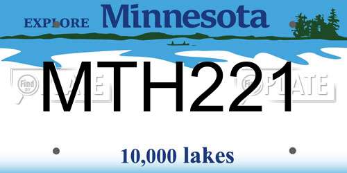 MTH221 Minnesota License Plate