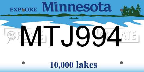 MTJ994 Minnesota License Plate
