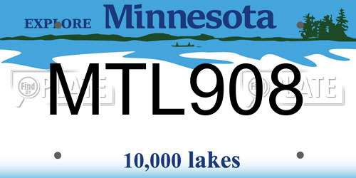MTL908 Minnesota License Plate