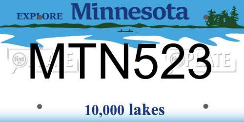 MTN523 Minnesota License Plate