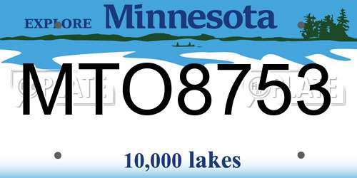 MTO8753 Minnesota License Plate