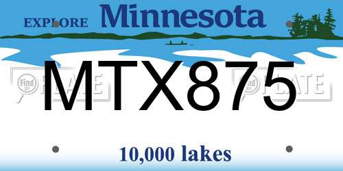 MTX875 Minnesota License Plate