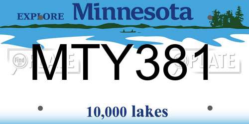 MTY381 Minnesota License Plate