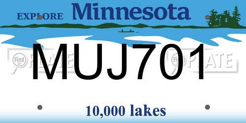 MUJ701 Minnesota License Plate