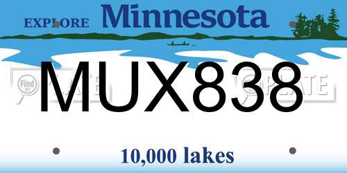 MUX838 Minnesota License Plate