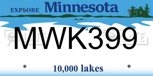 MWK399 Minnesota License Plate